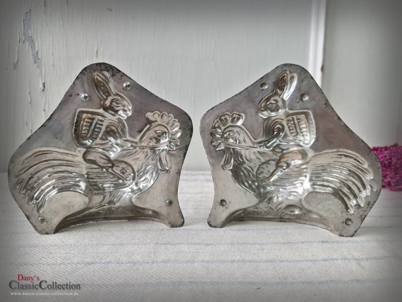 VERKAUFT ! Hase auf Hahn HERIS Schokoladenform 14 cm ~ Metall Form ~ Gießform ~ Vintage Osterhase ~ Frohe Ostern ~ Sammlerstück ~ hy5353h5