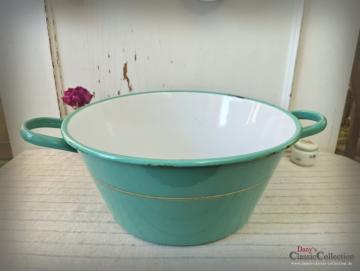 VERKAUFT ! Große Emaille Waschschüssel rund ~ Ø 50,5 cm ~ mintgrün ~ Doppelgriff Waschwanne ~ Landhaus ~ Vintage Gartendeko ~ Pflanztopf