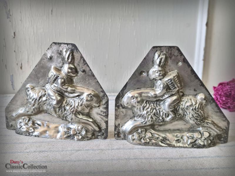 VERKAUFT ! Hase auf Hase HERIS Schokoladenform 14 cm ~ Metall Form ~ Gießform ~ Vintage Osterhase ~ Frohe Ostern ~ Sammlerstück ~ hy5353h5