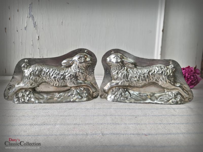 VERKAUFT ! Rennender Hase Schokoladenform ~ laufender Hase ~ antike Metall Gießform ~ Patisserie ~ seltenes Sammlerstück ~ Shabby Ostern