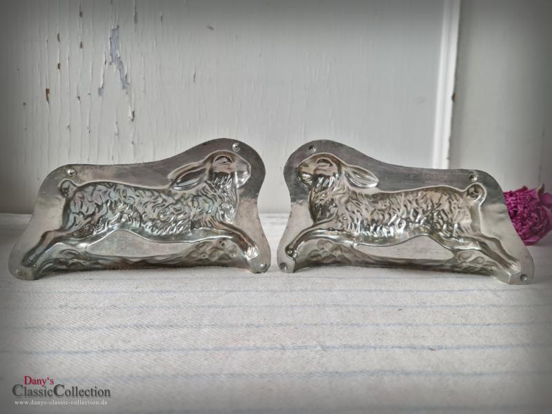 VERKAUFT ! Rennender Hase Schokoladenform ~ laufender Hase ~ antike Metall Gießform ~ Patisserie ~ seltenes Sammlerstück ~ Shabby Ostern
