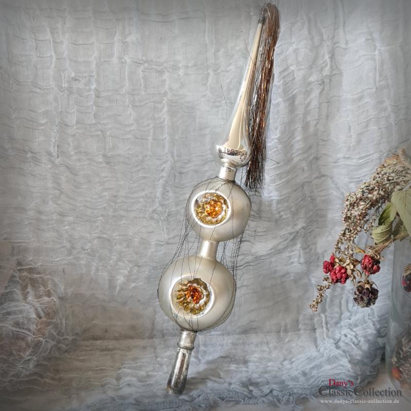 31 cm Reflex Christbaumspitze ~ 6 farbige Einstiche und Tinselschweif ~ Weihnachtsbaum ~ Bauernsilber ~ Nostalgie Weihnacht