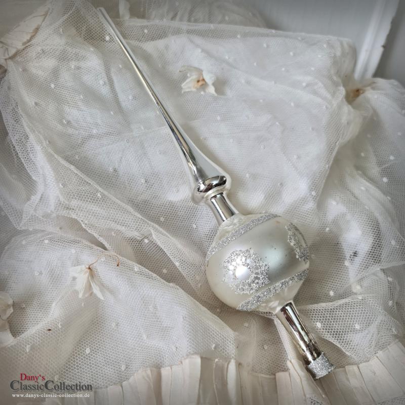 VERKAUFT ! 27 cm Christbaumspitze ~ Glas mit Schneedekor ~ Christbaumspitze ~ Weihnachtsbaum ~ Bauernsilber ~ Frohe Weihnachten