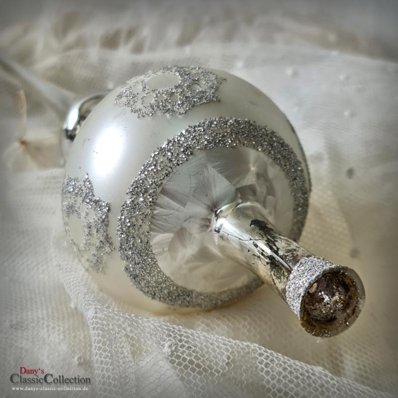 VERKAUFT ! 27 cm Christbaumspitze ~ Glas mit Schneedekor ~ Christbaumspitze ~ Weihnachtsbaum ~ Bauernsilber ~ Frohe Weihnachten