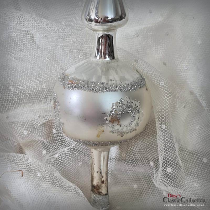 VERKAUFT ! 27 cm Christbaumspitze ~ Glas mit Schneedekor ~ Christbaumspitze ~ Weihnachtsbaum ~ Bauernsilber ~ Frohe Weihnachten