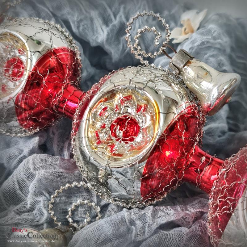 VERKAUFT ! 39 cm Reflex Christbaumspitze silber-rot ~ 6 rote Einstiche und Tinselschweif ~ Weihnachtsbaum ~ Bauernsilber ~ Nostalgie Weihnacht