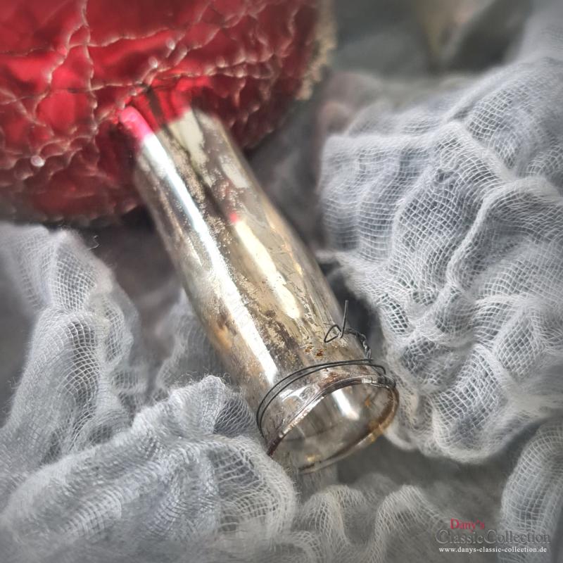 VERKAUFT ! 39 cm Reflex Christbaumspitze silber-rot ~ 6 rote Einstiche und Tinselschweif ~ Weihnachtsbaum ~ Bauernsilber ~ Nostalgie Weihnacht