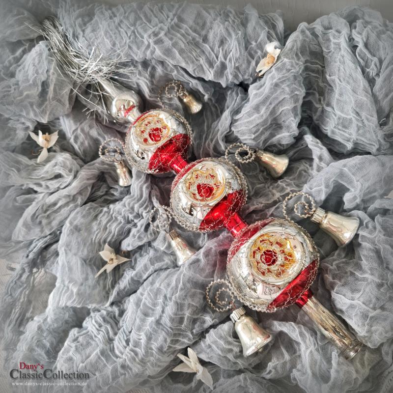 VERKAUFT ! 39 cm Reflex Christbaumspitze silber-rot ~ 6 rote Einstiche und Tinselschweif ~ Weihnachtsbaum ~ Bauernsilber ~ Nostalgie Weihnacht