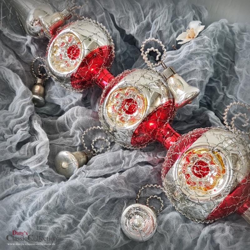 VERKAUFT ! 39 cm Reflex Christbaumspitze silber-rot ~ 6 rote Einstiche und Tinselschweif ~ Weihnachtsbaum ~ Bauernsilber ~ Nostalgie Weihnacht