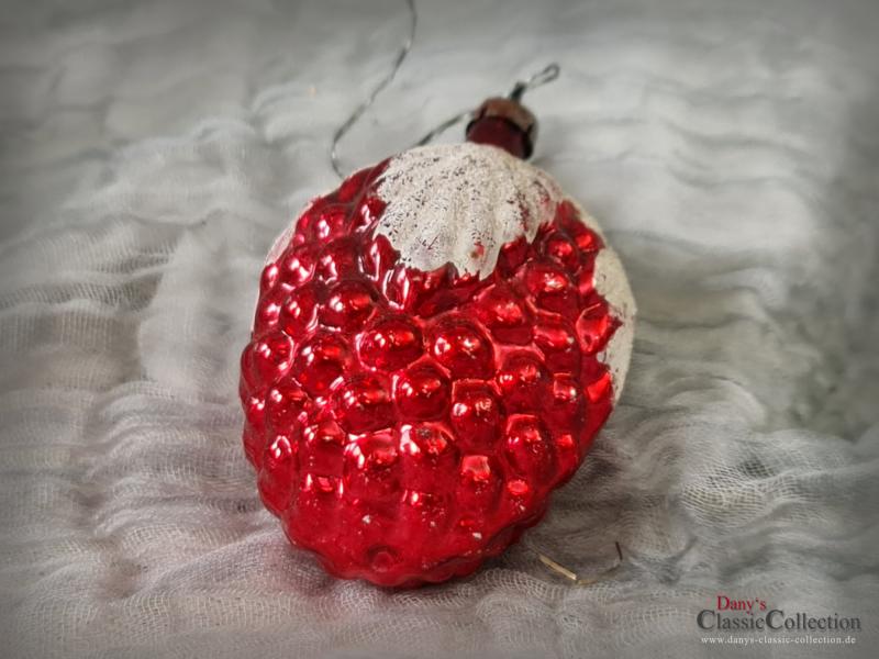 Traube Christbaumschmuck ~ Beere rot verspiegelt weiße Blätter ~ Baumbehang ~ Weihnachtsbaum ~ Frohe Weihnachten ~ Sammlerstück