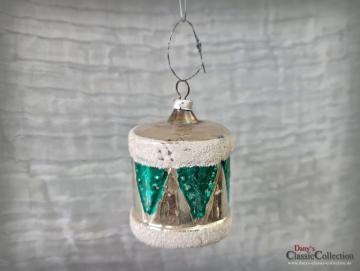 VERKAUFT ! Trommel Christbaumschmuck ~ silber grün verspiegelt ~ Baumbehang ~ Weihnachtsbaum ~ antike Weihnacht ~ nostalgische Weihnachten ~ Sammlerstück