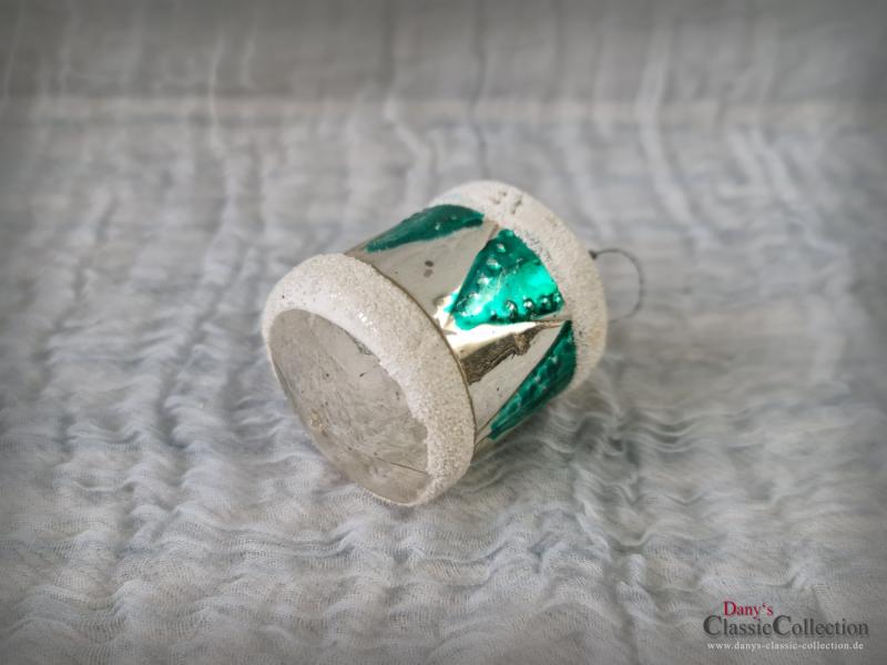 VERKAUFT ! Trommel Christbaumschmuck ~ silber grün verspiegelt ~ Baumbehang ~ Weihnachtsbaum ~ antike Weihnacht ~ nostalgische Weihnachten ~ Sammlerstück