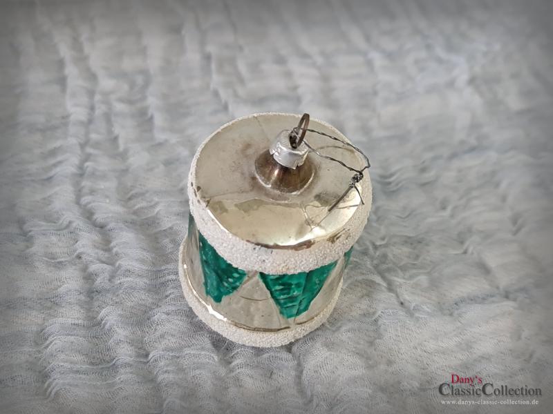 VERKAUFT ! Trommel Christbaumschmuck ~ silber grün verspiegelt ~ Baumbehang ~ Weihnachtsbaum ~ antike Weihnacht ~ nostalgische Weihnachten ~ Sammlerstück