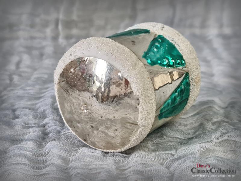 VERKAUFT ! Trommel Christbaumschmuck ~ silber grün verspiegelt ~ Baumbehang ~ Weihnachtsbaum ~ antike Weihnacht ~ nostalgische Weihnachten ~ Sammlerstück