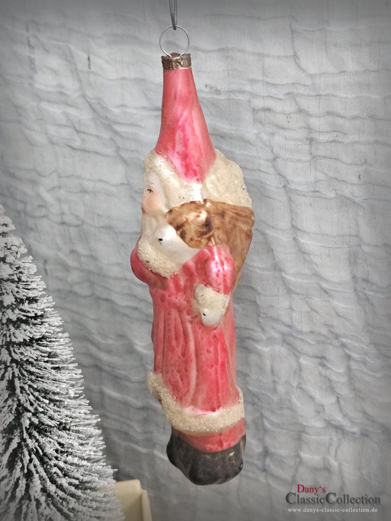 VERKAUFT ! 15 cm großer Nikolaus mit Sack ~ Santa Claus ~ Weihnachtsmann ~ Venezianischen Tau ~ Glasornament ~ Frohe Weihnachten