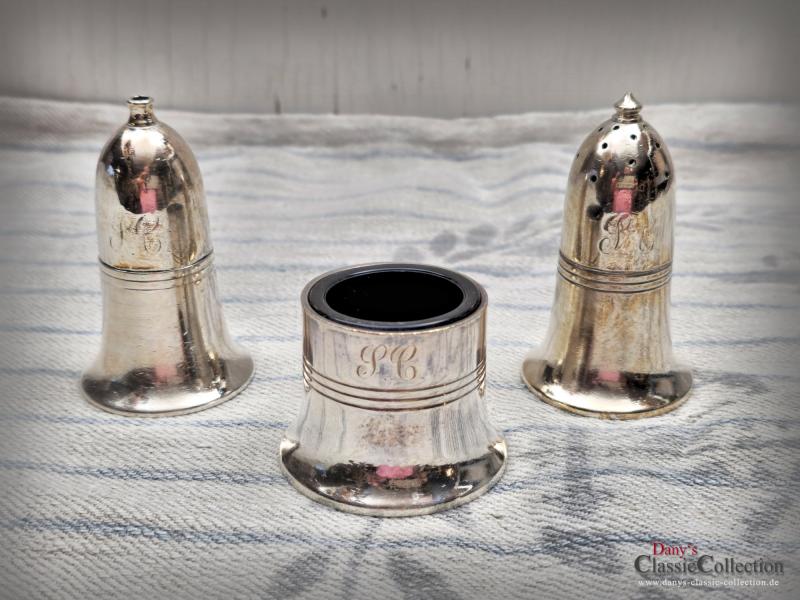 VERKAUFT ! Schweres Salz Pfeffer Senf /Süßstoff SET ~ EPNS versilbert ~ England ~ Haushalt ~ stilvoll servieren