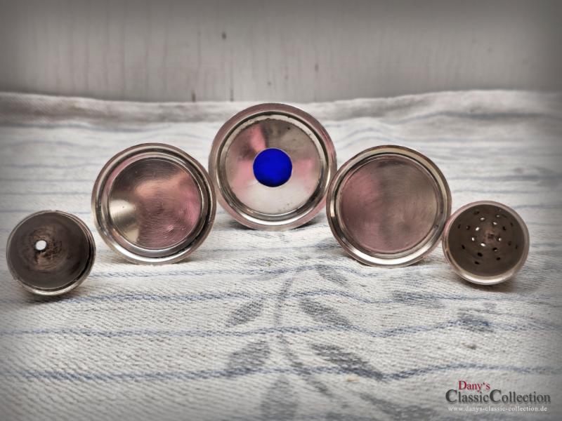 VERKAUFT ! Schweres Salz Pfeffer Senf /Süßstoff SET ~ EPNS versilbert ~ England ~ Haushalt ~ stilvoll servieren