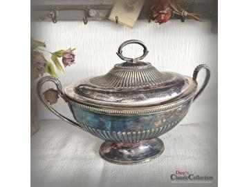 VERKAUFT ! Terrine mit Deckel ~ versilbert ~ Perlrand ~ Sammlerstück ~ gepunzt ~ Patina ~ für Blumengesteck