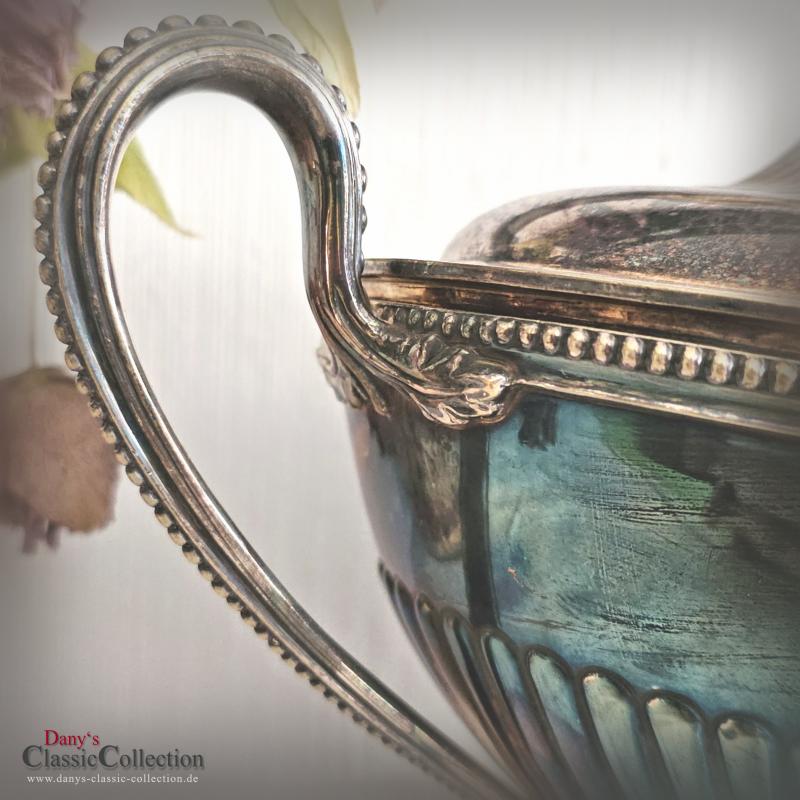 VERKAUFT ! Terrine mit Deckel ~ versilbert ~ Perlrand ~ Sammlerstück ~ gepunzt ~ Patina ~ für Blumengesteck