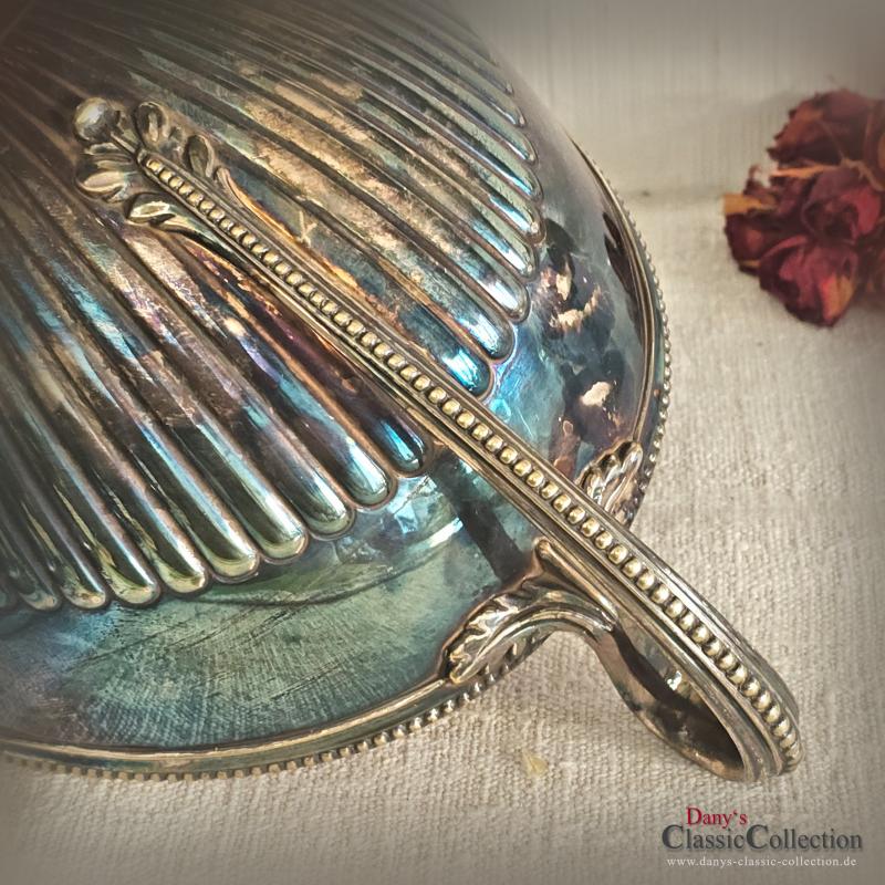 VERKAUFT ! Terrine mit Deckel ~ versilbert ~ Perlrand ~ Sammlerstück ~ gepunzt ~ Patina ~ für Blumengesteck