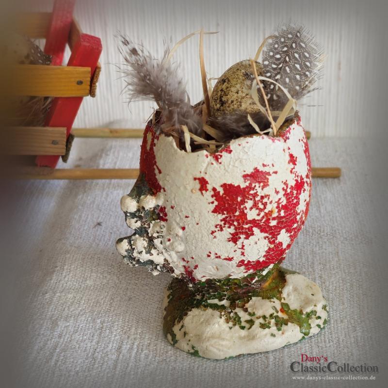 Seltene Candy Container Häsin mit Kind & Eierkorb plus Pappmaché Eierbecher ~ Osterdekoration ~ Füllhase ~ Sammlerstücke