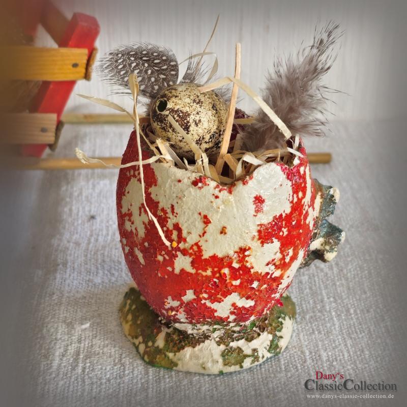 Seltene Candy Container Häsin mit Kind & Eierkorb plus Pappmaché Eierbecher ~ Osterdekoration ~ Füllhase ~ Sammlerstücke