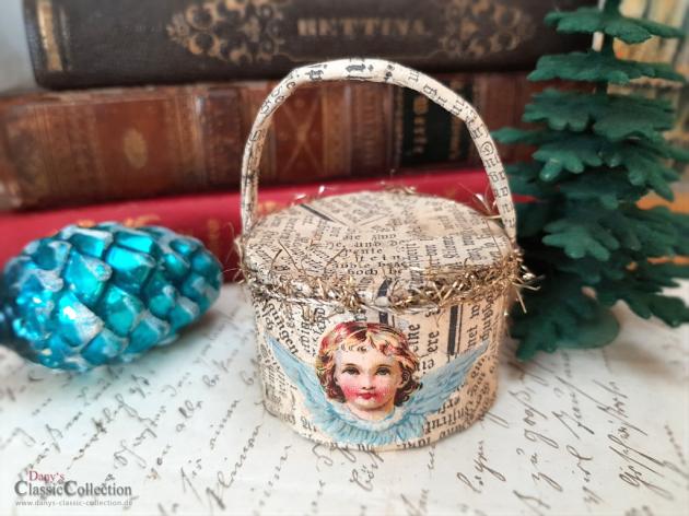 Ungewöhnlicher Christbaumschmuck ~ Körbchen mit Oblaten ~ Découpage ~ altes Papier ~ Pretty xmas decoration