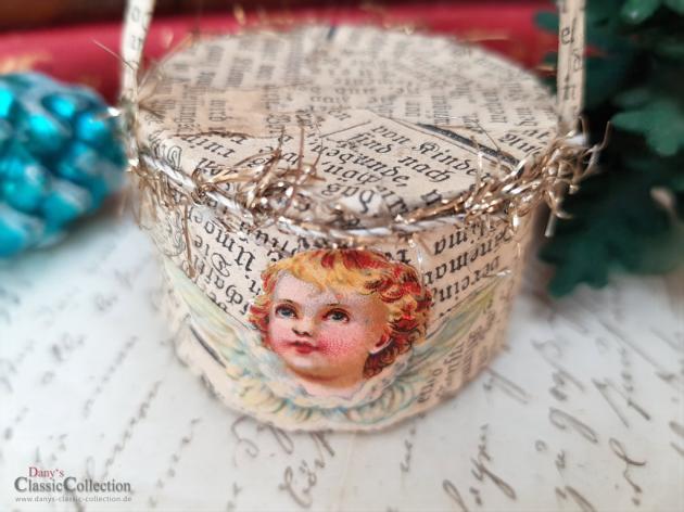 Ungewöhnlicher Christbaumschmuck ~ Körbchen mit Oblaten ~ Découpage ~ altes Papier ~ Pretty xmas decoration