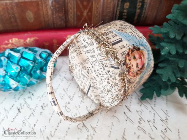 Ungewöhnlicher Christbaumschmuck ~ Körbchen mit Oblaten ~ Découpage ~ altes Papier ~ Pretty xmas decoration