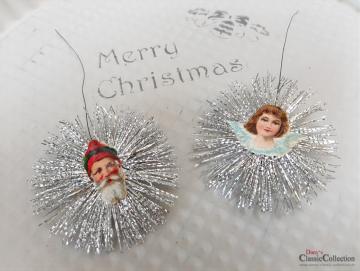 VERKAUFT ! - Wunderschöner alter Christbaumschmuck ~ Metallanhänger mit Oblaten auf beiden Seiten ~ Star xmas decoration