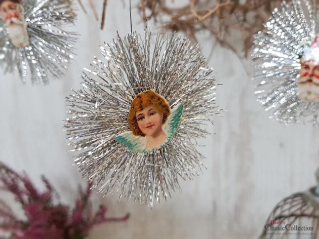 VERKAUFT ! - Wunderschöner alter Christbaumschmuck ~ Metallanhänger mit Oblaten auf beiden Seiten ~ Star xmas decoration