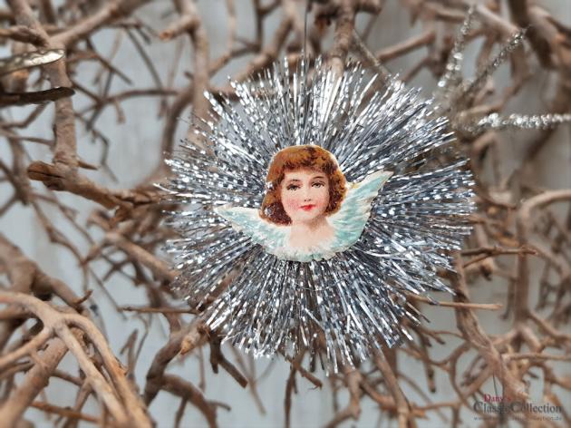 VERKAUFT ! - Wunderschöner alter Christbaumschmuck ~ Metallanhänger mit Oblaten auf beiden Seiten ~ Star xmas decoration