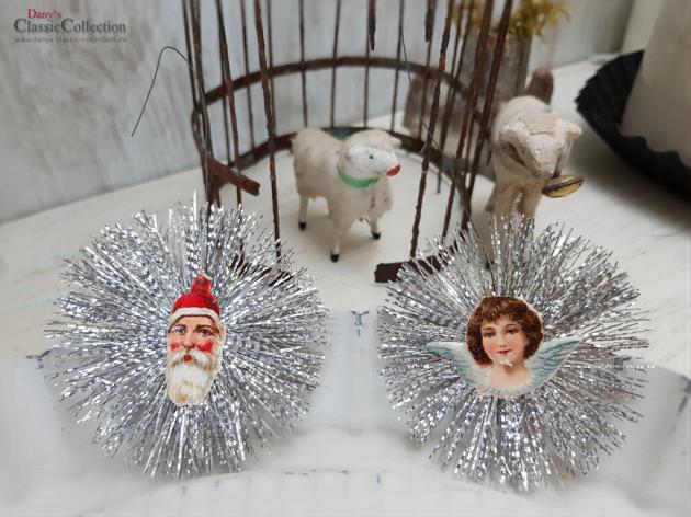 VERKAUFT ! - Wunderschöner alter Christbaumschmuck ~ Metallanhänger mit Oblaten auf beiden Seiten ~ Star xmas decoration