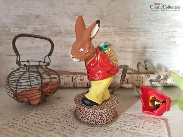 Alter Osterhasenaufsteller auf Candy Container aus Pappe ~ Alte Osterdekoration ~ Erzgebirge Sammlerstück ~ Made in Germany