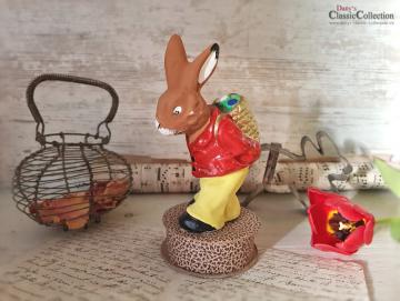 Alter Osterhasenaufsteller auf Candy Container aus Pappe ~ Alte Osterdekoration ~ Erzgebirge Sammlerstück ~ Made in Germany