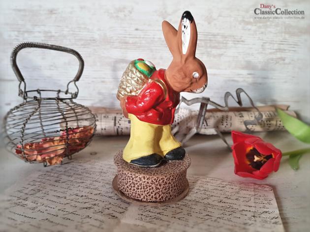 Alter Osterhasenaufsteller auf Candy Container aus Pappe ~ Alte Osterdekoration ~ Erzgebirge Sammlerstück ~ Made in Germany
