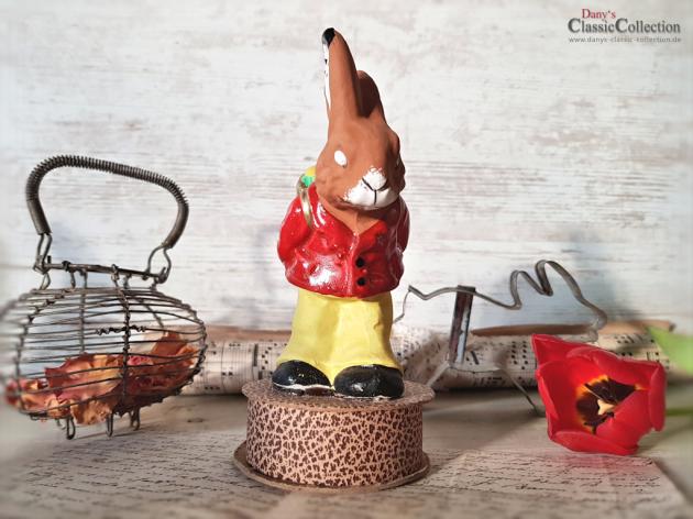 Alter Osterhasenaufsteller auf Candy Container aus Pappe ~ Alte Osterdekoration ~ Erzgebirge Sammlerstück ~ Made in Germany