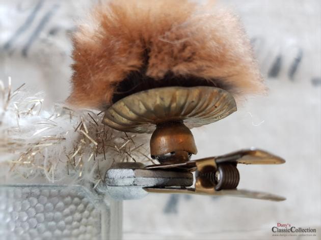 VERKAUFT ! - Porzellankopf auf Clip mit Pelzkragen ~ Christbaumschmuck ~ Pretty vintage xmas decoration