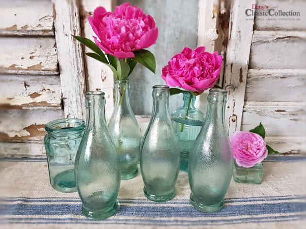 Schöne alte Limonadenflaschen ~ aquamaringrünes Pressglas ~ angerauht ~ antike Glasflaschen