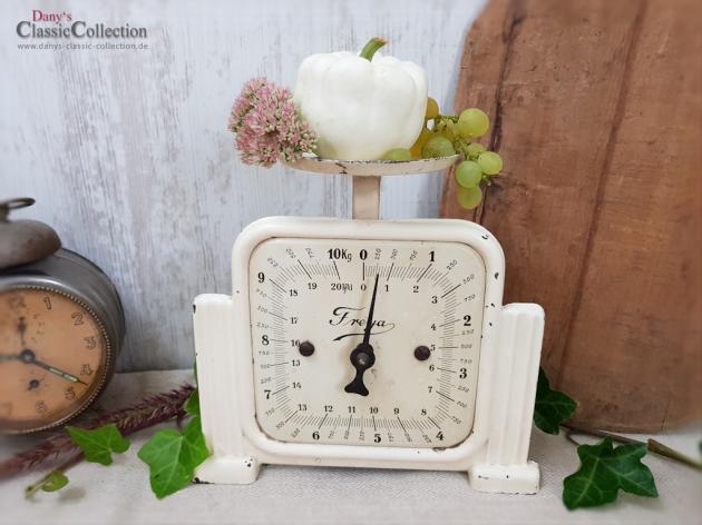 VERKAUFT ! Tellerwaage, Küchenwaage, Freya 10 kg Waage, emailliert, crème beige, Küchendeko, Brocante, Shabby chic, Landhausküche