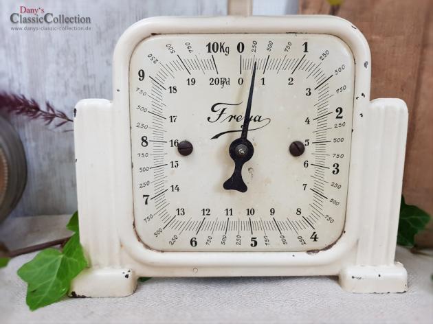 VERKAUFT ! Tellerwaage, Küchenwaage, Freya 10 kg Waage, emailliert, crème beige, Küchendeko, Brocante, Shabby chic, Landhausküche