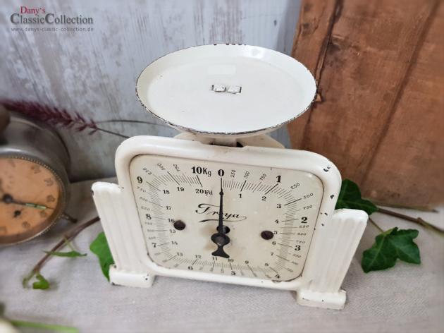 VERKAUFT ! Tellerwaage, Küchenwaage, Freya 10 kg Waage, emailliert, crème beige, Küchendeko, Brocante, Shabby chic, Landhausküche
