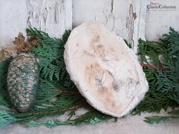 Porzellankopf im Watte-Bettchen ~ antiker Sammlerschmuck ~ Goldbordüre ~ Seltener Christbaumschmuck ~ historische Weihnacht