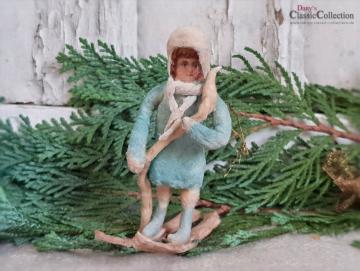 VERKAUFT ! Winterkind ~ Schneekind ~ Wattekind Skiern ~ nostalgischer Christbaumschmuck ~ Vintage Weihnacht ~ Weihnachtsschmuck