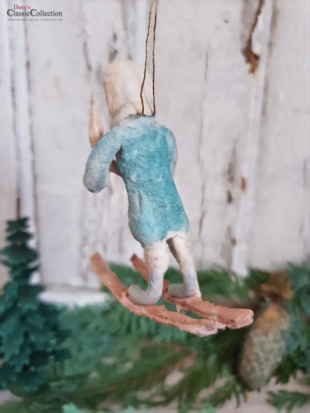 VERKAUFT ! Winterkind ~ Schneekind ~ Wattekind Skiern ~ nostalgischer Christbaumschmuck ~ Vintage Weihnacht ~ Weihnachtsschmuck