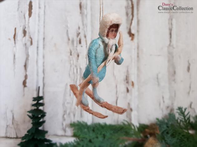 VERKAUFT ! Winterkind ~ Schneekind ~ Wattekind Skiern ~ nostalgischer Christbaumschmuck ~ Vintage Weihnacht ~ Weihnachtsschmuck