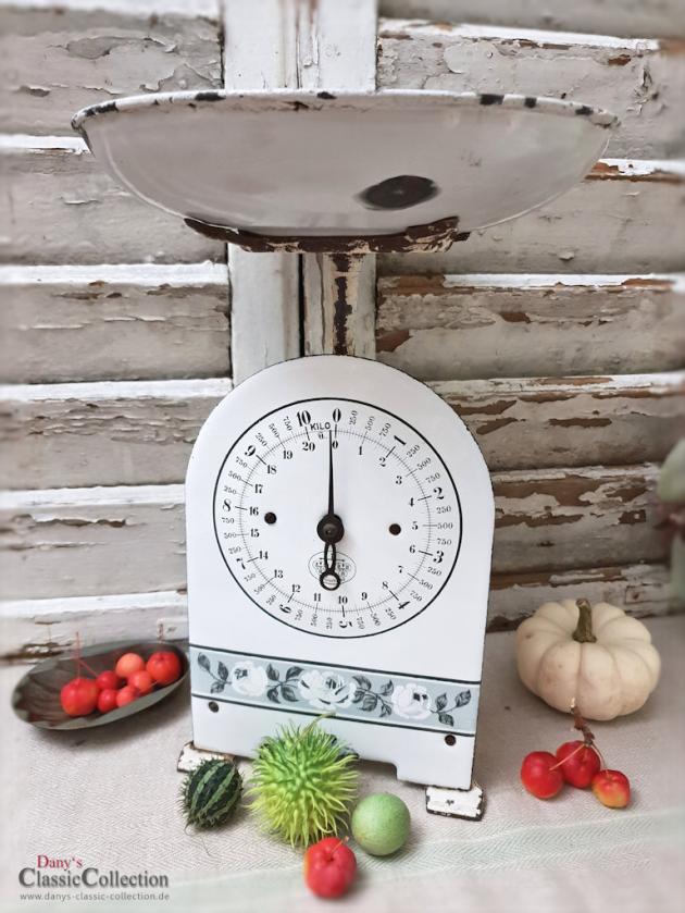 VERKAUFT ! Tellerwaage ~ Küchenwaage ~ 10 kg Waage emailliert ~ Rosendekor ~ Küchendeko ~ Brocante ~ Shabby chic ~ Landhausküche