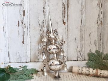 VERKAUFT ! Alte Baumspitze aus Glas ~ 30 cm ~ Christbaumspitze silber ~ 6 Glocken ~ Bouillondraht ~ Weihnachtsbaum