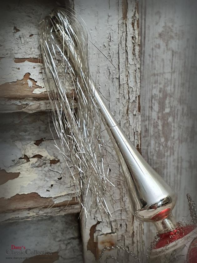 VERKAUFT ! Reflex-Baumspitze 31 cm ~ rote Einstiche & 4 Glocken ~ Tinsel ~ Weihnachtsbaum ~ Bauernsilber ~ Nostalgie Weihnacht